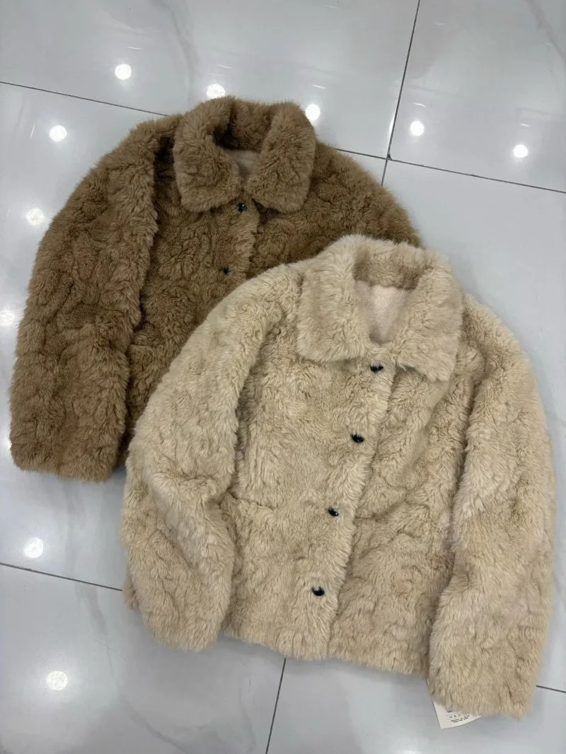 

Экологичная короткая шуба из искусственного меха для женщин, в корейском стиле 1971 года, без воротника, с эффектом роскоши, повседневная, средней длины, с длинными рукавами