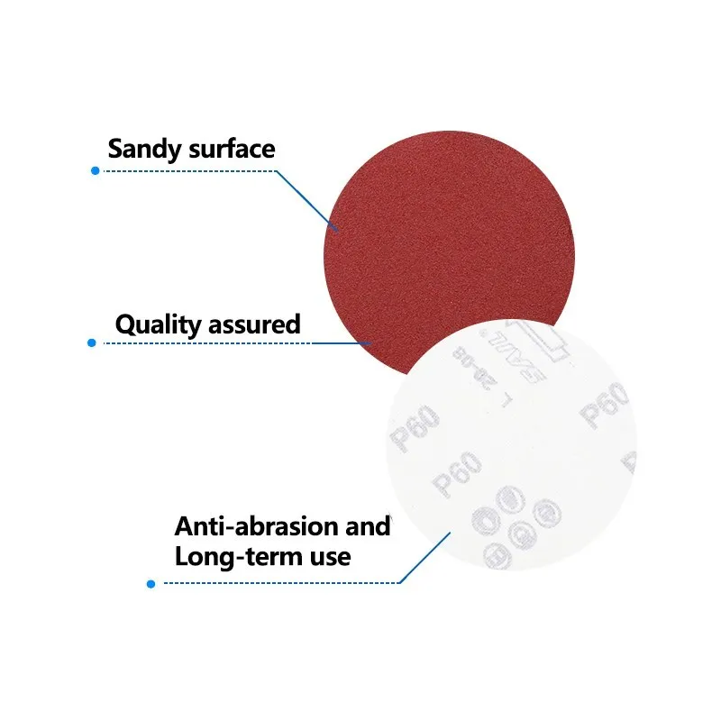 10PCS 5 Inch 127MM Aluminum Oxide Dry Sandpaper Sanding Discs Hook Loop For Stone Round Red Disk Sand Sheets Disc Self Adhesive