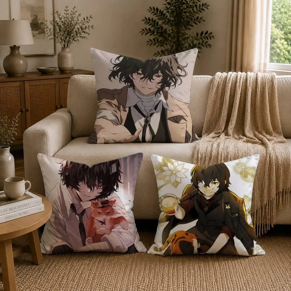 D-Dazai O-Osamu Anime B-Bungo Stray Dogs Pillow Case Pattern Printed Pillowcase For Living Room Sofa Cushion Cover