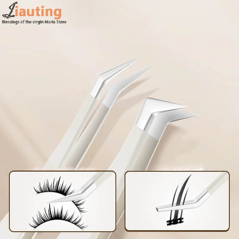 Multifunctional Tweezers Stainless Steel Eyelash Tweezers Grafting False Eyelash Patches False Eyelash Aids Portable Tweezers