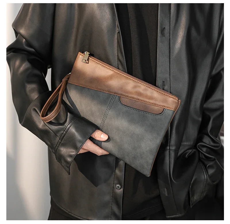 New Fashion Men's Handbags Luxury Brand Leather Clutch Envelope Purse Bags For Ipad Small Wallets Retro Leather Designer's Bolsa
