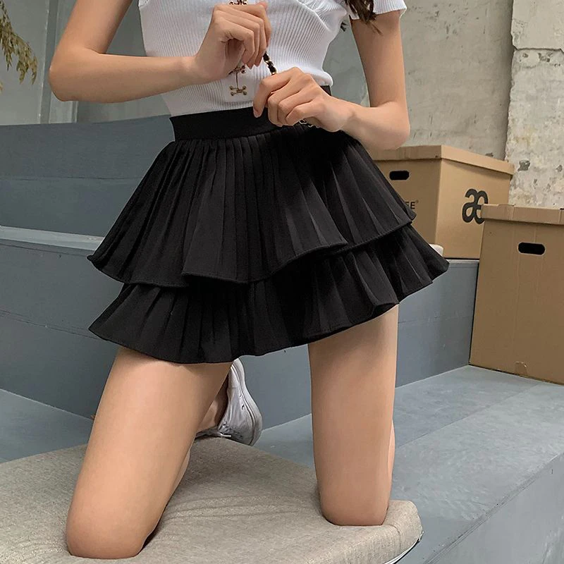 Korean Pleated Skirt Women Sweet Sexy Cake Ball Gown Summer Fashion Chic Solid Dress Pretty Style Jk Harajuku Ruffles Clothes