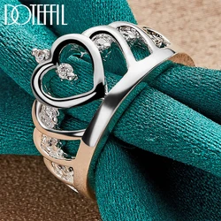 DOTEFFIL 925 Sterling Silver Heart Crown AAA Zircon Ring For Women Man Wedding Engagement Party Fashion Charm Jewelry