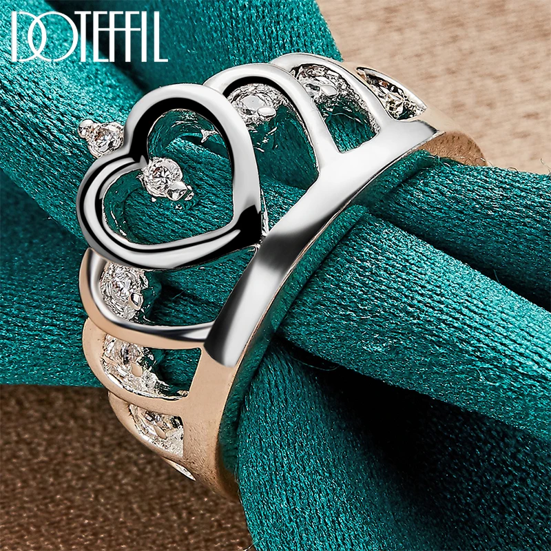 DOTEFFIL 925 Sterling Silver Heart Crown AAA Zircon Ring For Women Man Wedding Engagement Party Fashion Charm Jewelry