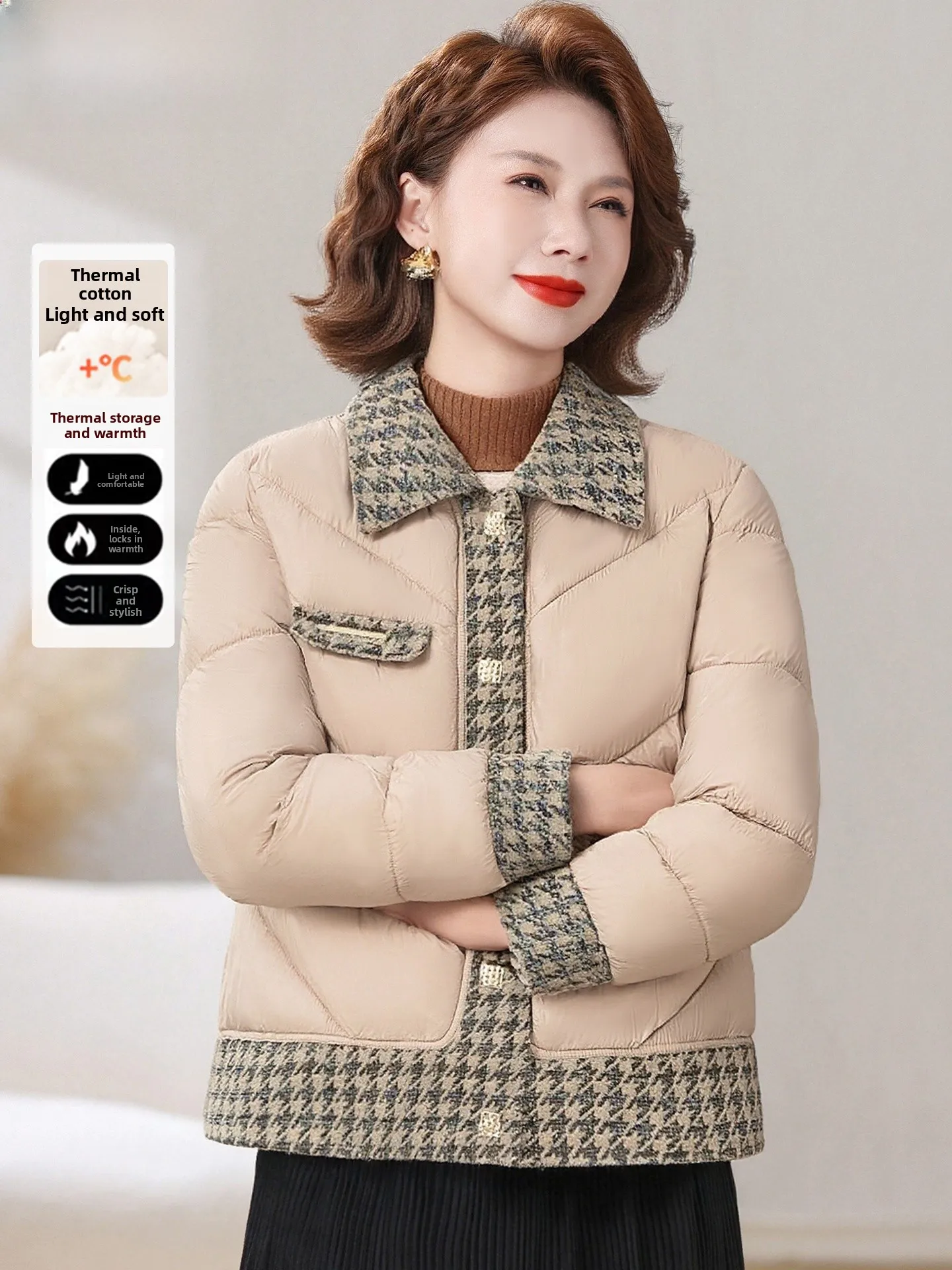 

Ele Small Fraance Sle down Cotton Jaet Winter Coat for Women over 50 Middle-Aged And ly ort Cotton Clothes