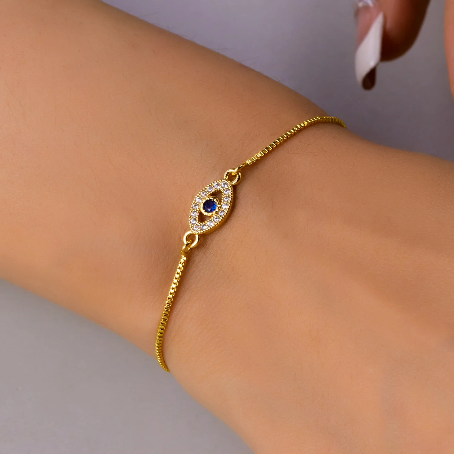 Exquisite Zircon Blue Crystal Evil Eye Bracelet Classic Turkish Lucky Eyes Gold Color Chain Bracelets For Women Men Jewelry Gift image 5