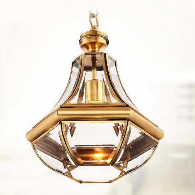 Antique Copper Pumpkin Pendant Light for Kitchen Bar Entrance Walkway Hanging Balcony Glass Lampshade Rustic  Lighting Fixture