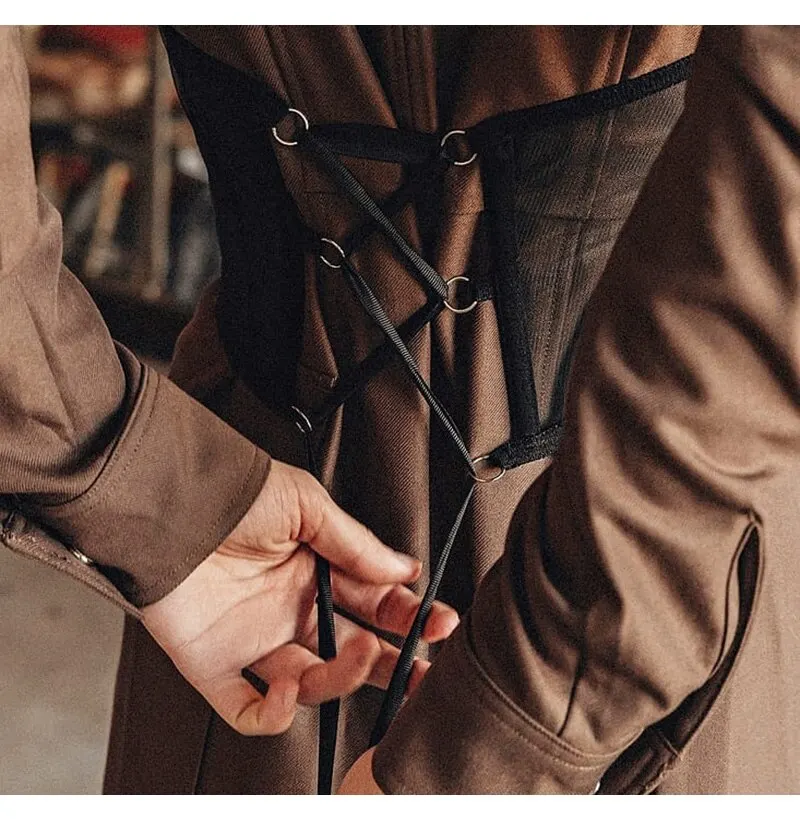 مشد نسائي أسود تحت الصدر - نمط فاسق مع سلسلة معدنية: بوستير دانتيل، تصميم حزام، مشكل منحني عالي الخصر للتخسيس #4