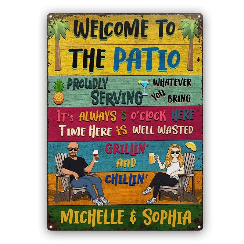 WANDER PRINTS Personalisierte, individuelle, klassische Metallschilder, Blechschild – Hinterhofschild – Terrasse, Willkommen, Grillen, stolz servieren, Whateve