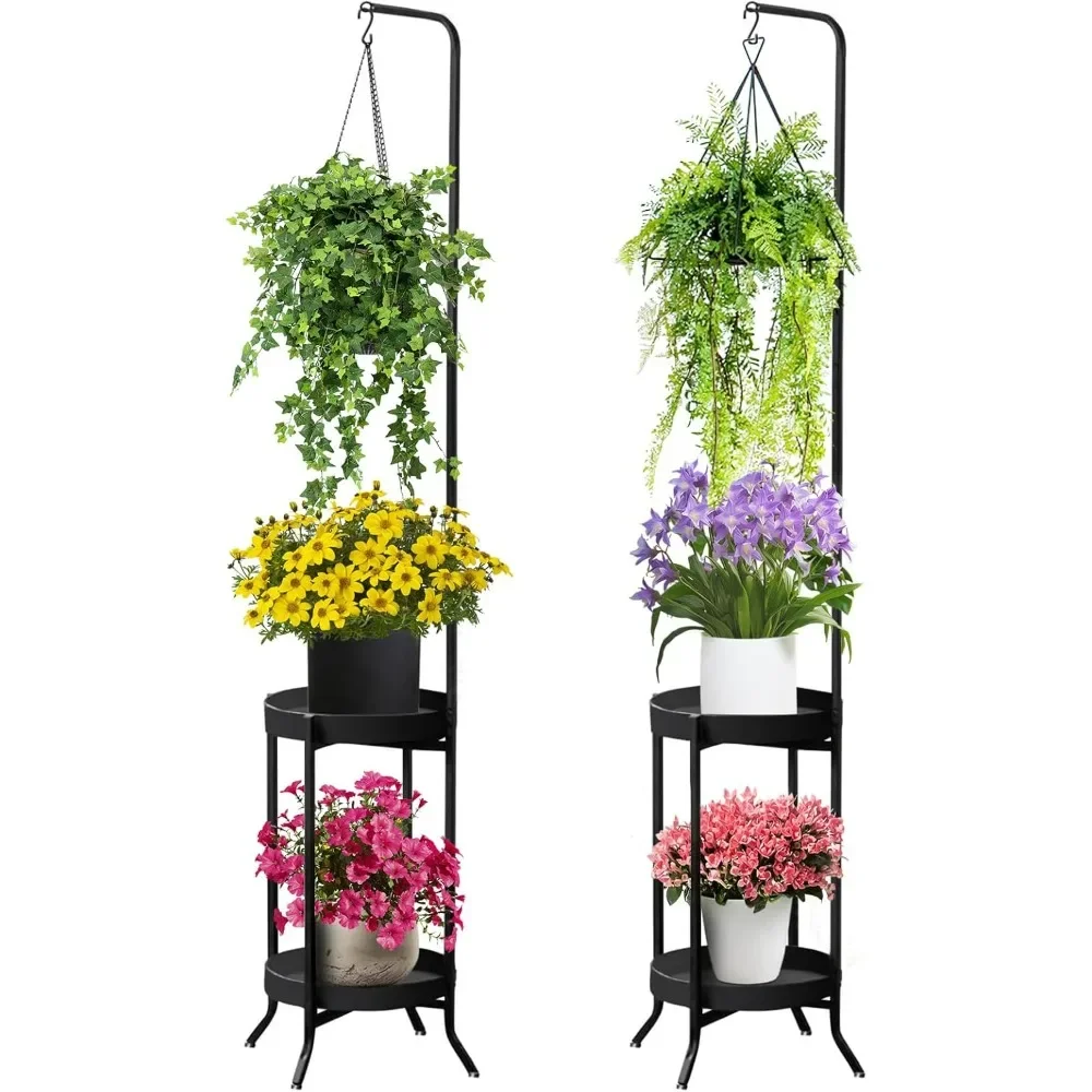 2Pcs Hanging Plant Stand , Space-Saving Corner Metal Plant Shelf 3 Potted Flower Pot Stand, 2 Tier 61