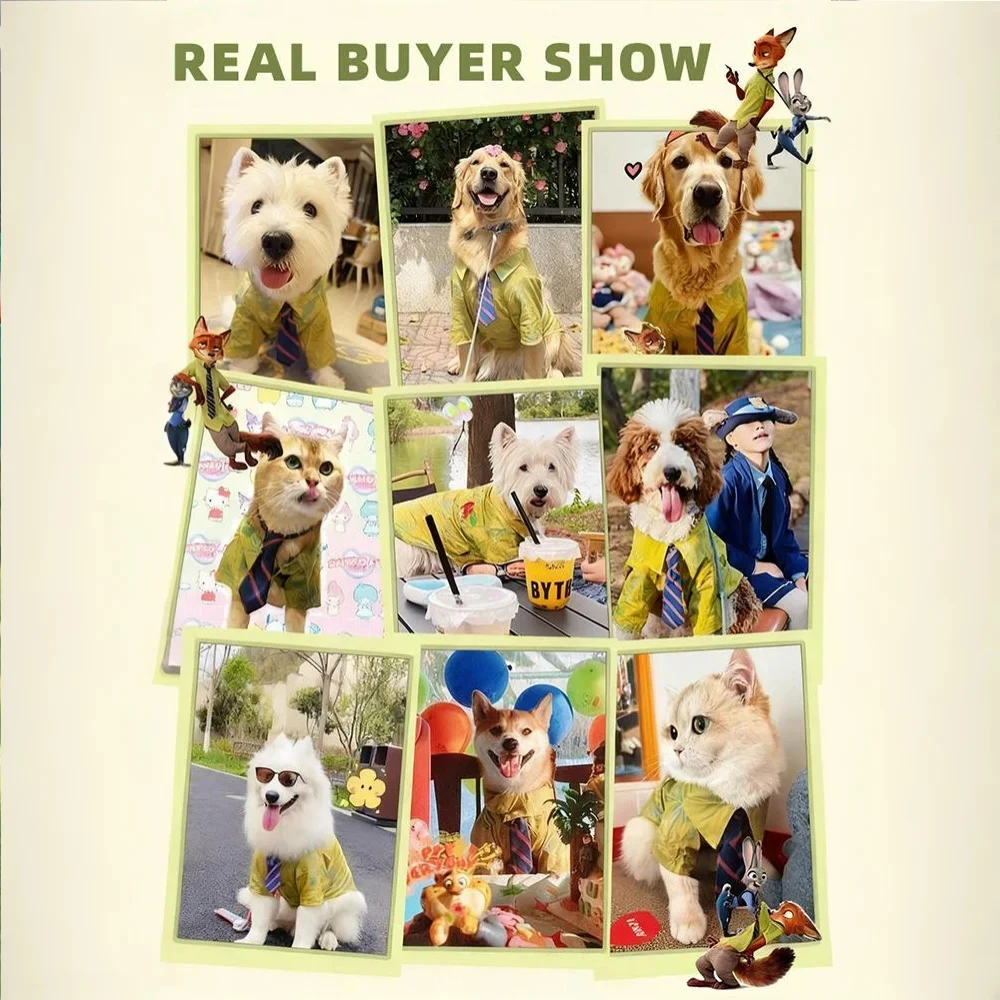 Camicia formale per animali domestici stile Nick Wilde - Colletto con cravatta regolabile per cani e gatti, abito da matrimonio e festa con design Dapper Fox