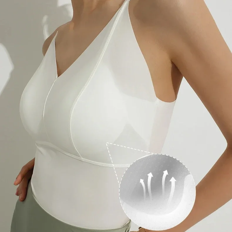 

Summer Nylon Solid Color Camisole Women Sexy Beautiful Back Underwear with Chest Pad Seamless Vest Elastic Slim Tank Tops