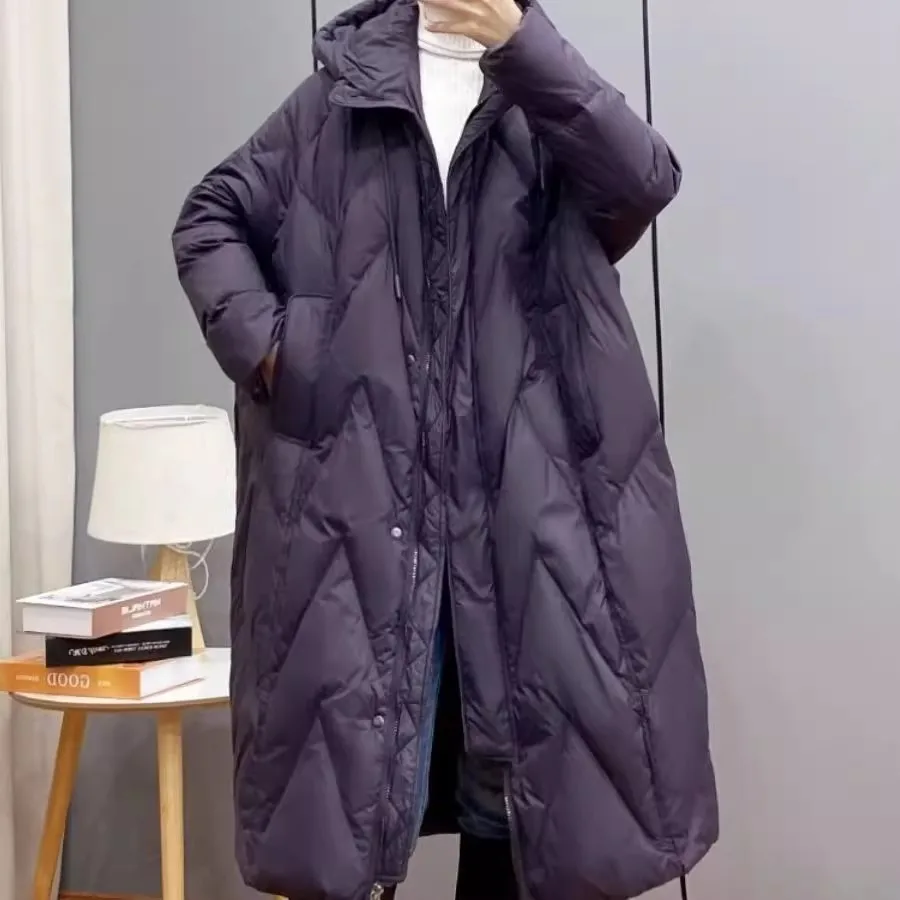 Jaqueta retrô de algodão solta e grossa para mulheres, novo sobre o joelho longo plus size com capuz parka inverno roupa externa vermelha