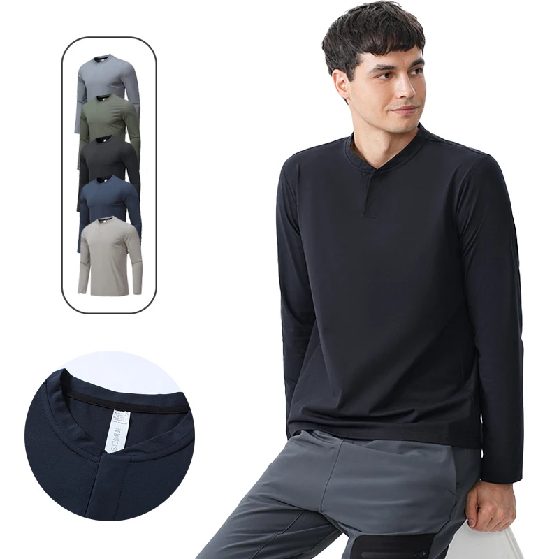 

Mens Button Collar Long Sleeve Exercise Training T-shirt Sport Sweatshirt Outdoor Fitness Tops Commuter Running Travel Tee shirt