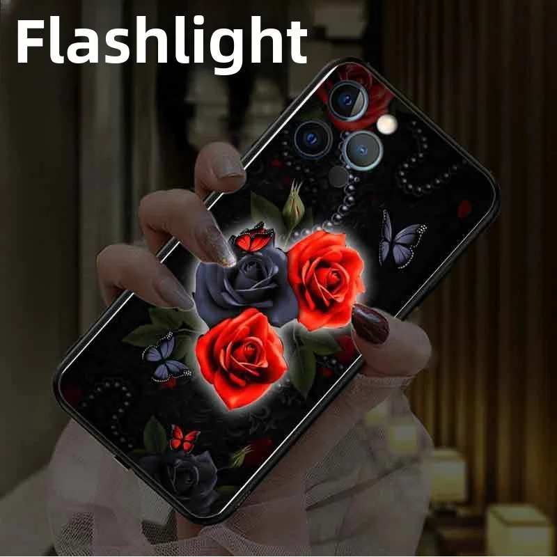 LED light up glowing luminous tempered glass phone 16 15 14 13 12 11 pro plus cover