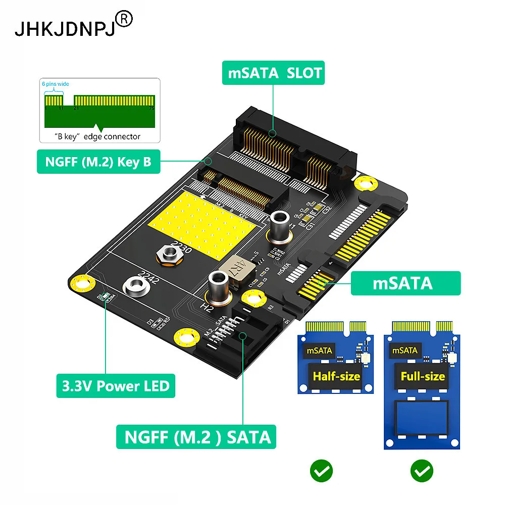 2 in 1 Combo Msata/ M.2 NGFF SSD to dual SATA3 Adapter Card