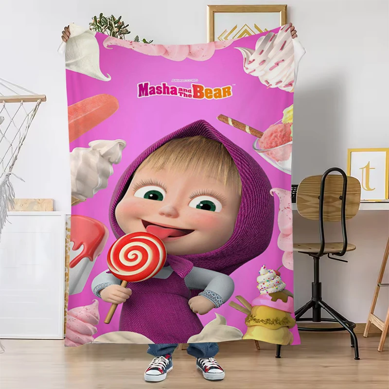 

Cartoon M-Masha And The B-Bear Blanket Catnap Camping Chair Fluffy Soft Blankets for Decorative Sofa Portable Office King Lid