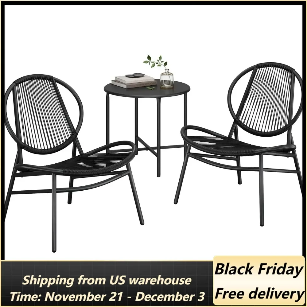 Patio Furniture Set 3 Pieces, Garden Bistro Set, Acapulco Chairs, Outdoor Seating, Side Table and 2 Chairs