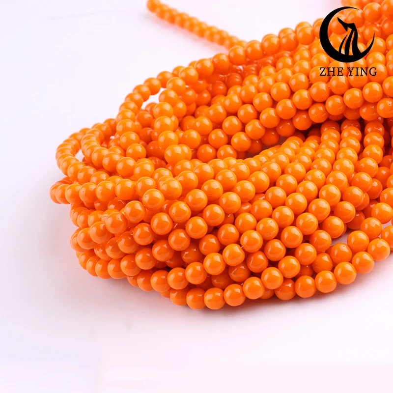 Zhe Ying 6mm Orange Crystal Glass Beads Round Smooth Loose Beads for Jewelry Making Bracelet DIY Strand 15\'\'