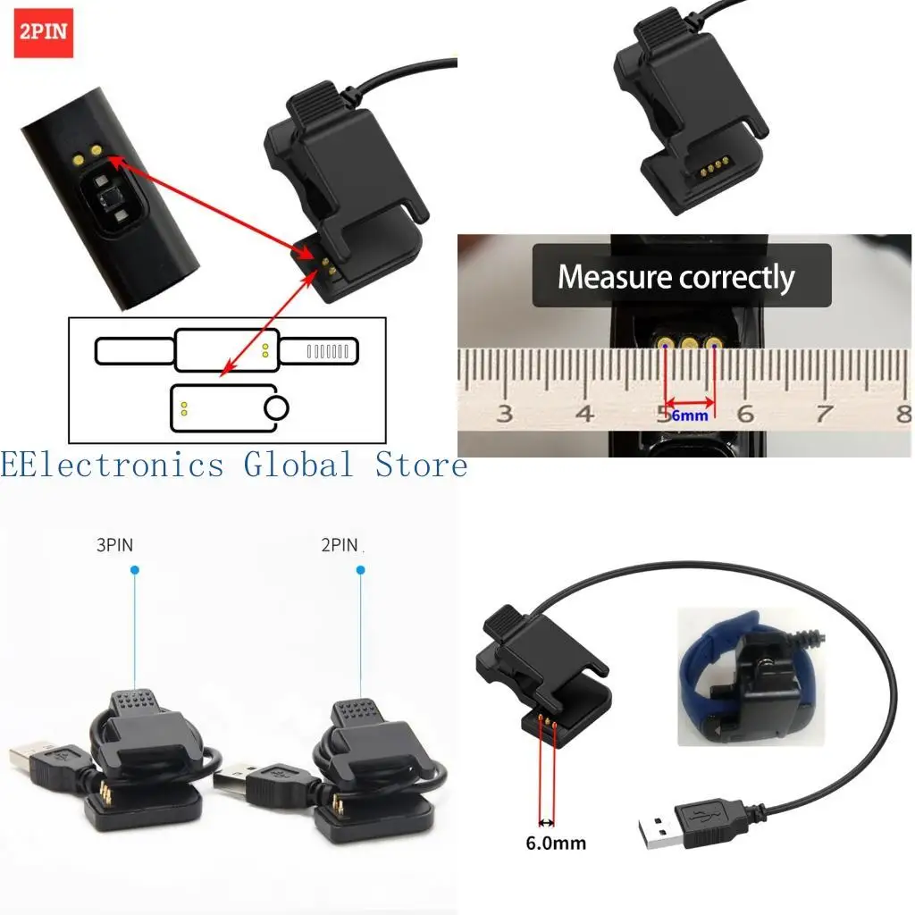 462B 2 Pin 3mm/2 Pin 4mm/3 Pin 6mm USB Charging Cable Holder Power Adapter Dock Mount Bracket Cradle for Smart Wristband Char