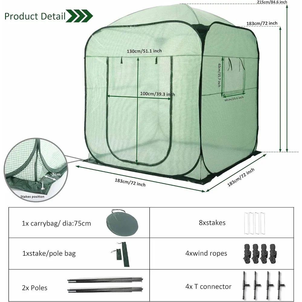 Greenhouse Tent,Portable X-Large Walk-in Flower House ,Indoor Outdoor Gardening Plant Sunshine Room with PE Mesh Cloth Cover