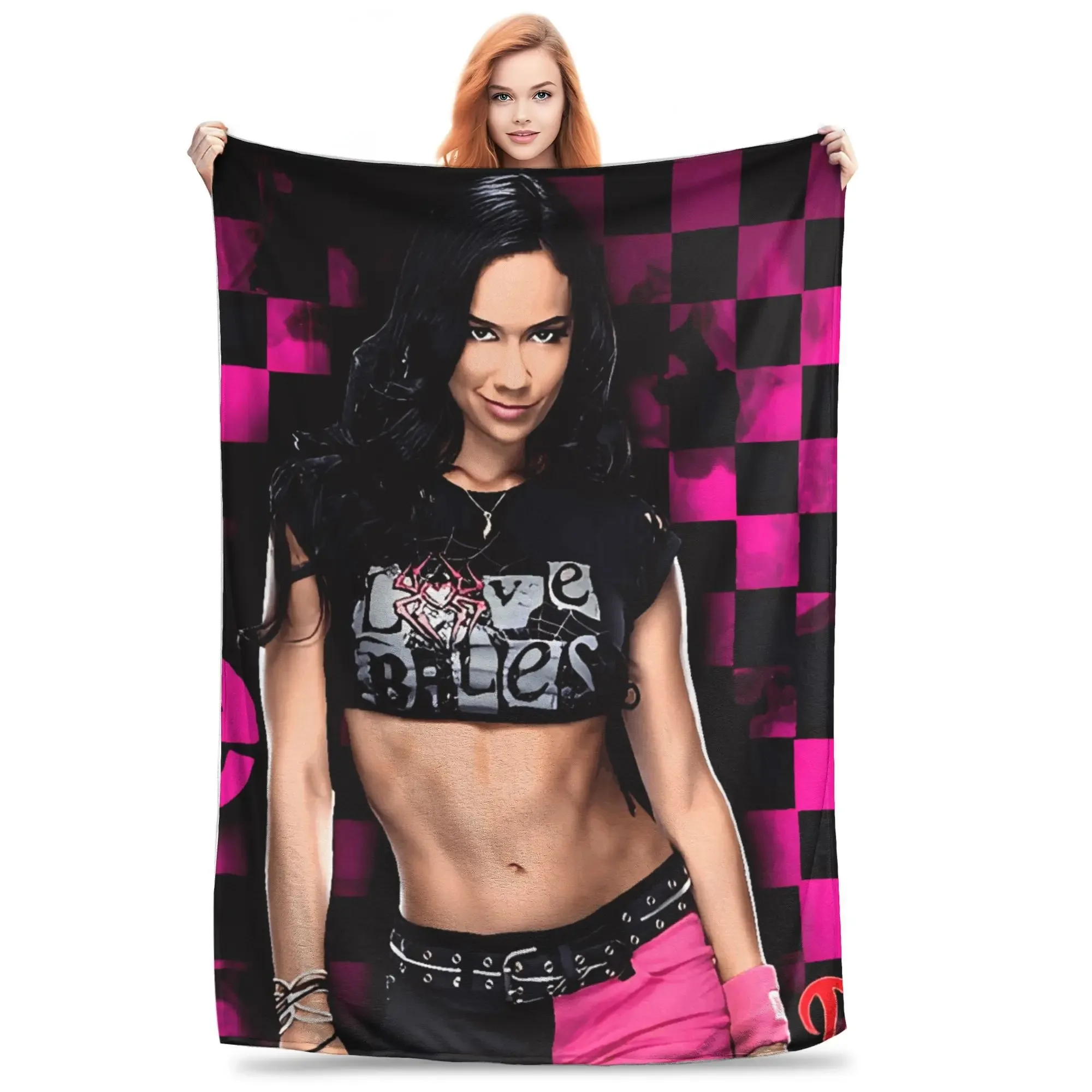 AJ Lee Wrestling Divas Flanelldecke, warme, weiche Überwurfdecke für Wohnzimmer, Flugzeug, Reisen, bedruckt, Tagesdecke, Sofa, Bettbezug