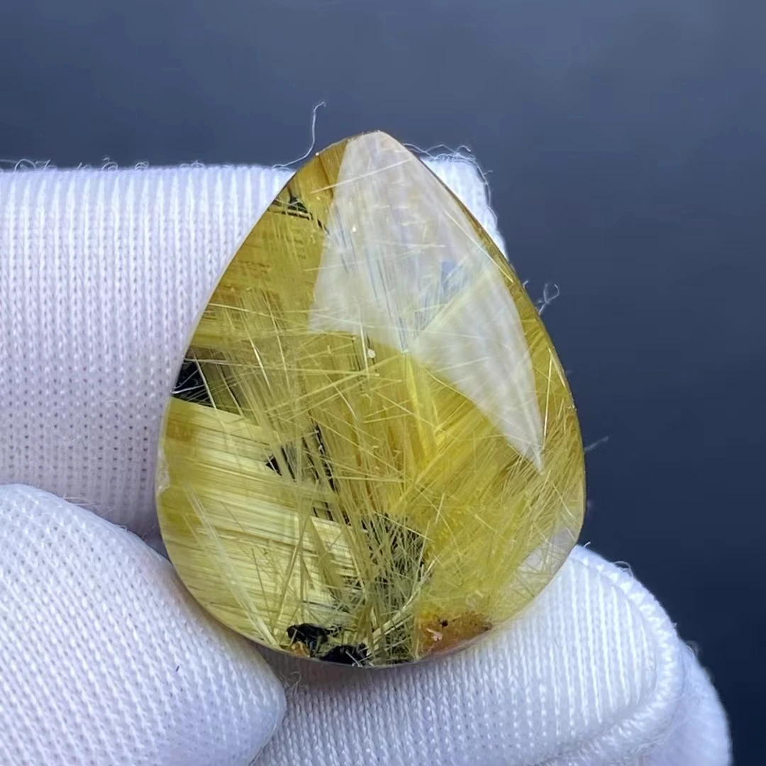 Natural Gold Rutilated Quartz Pendant Water Drop Yellow Rutilated Quartz Jewelry 19*16*6mm Men Women Brazil AAAAAAA