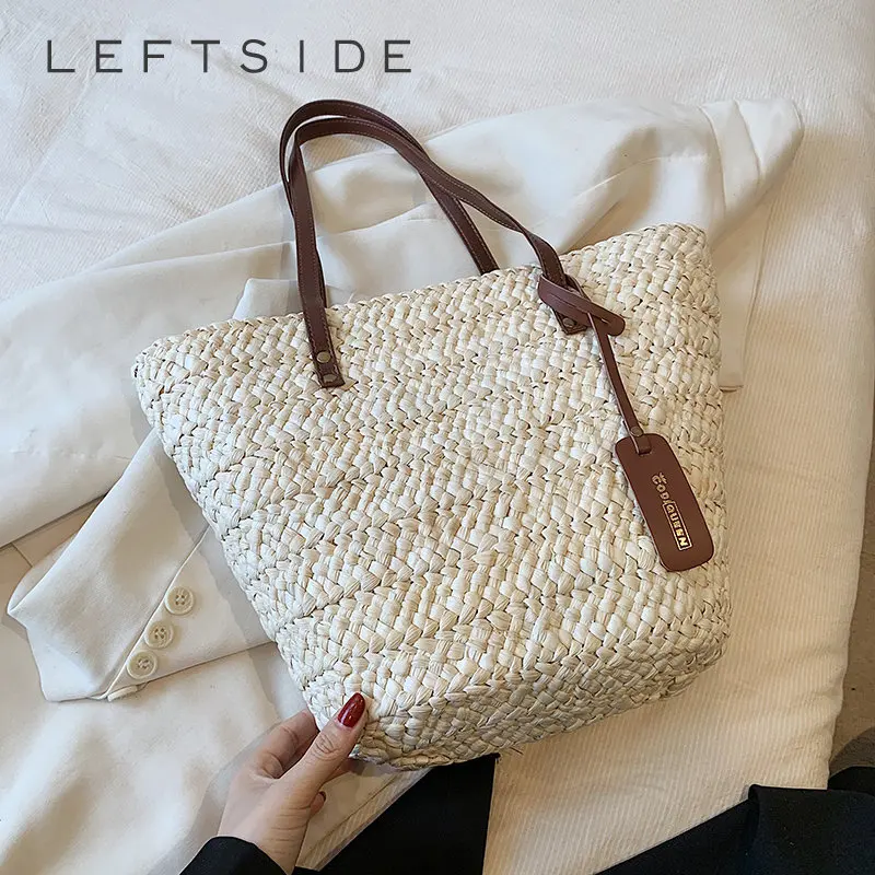 LEFTSIDE Bohemia Women Weave Big Straw Tote Bag 2023 Summer Y2k Travel Beach Bags Handmade Lady Handbag Rattan Shoulder Bags