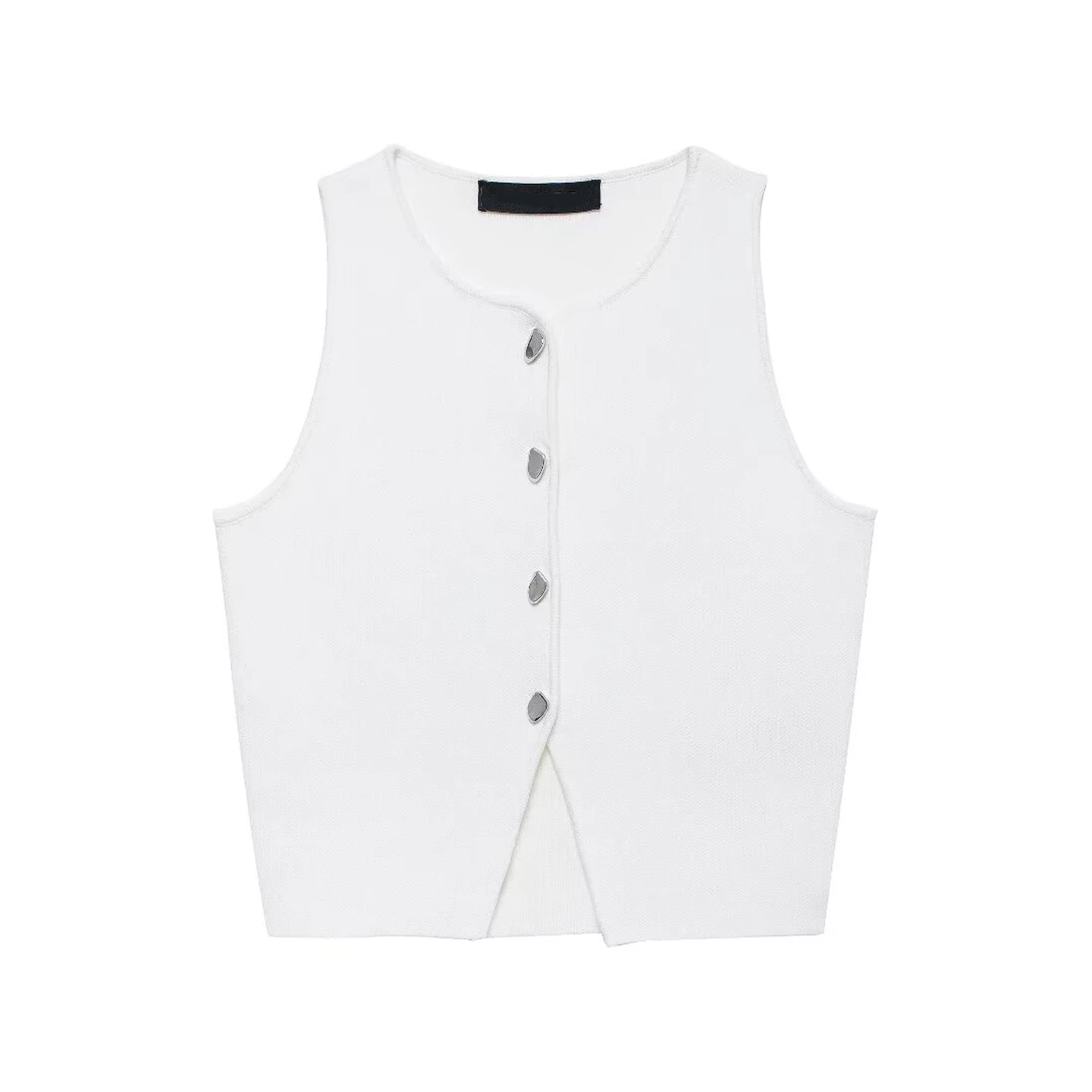 

2025 Summer New Faionable Women's Knit ort Top Daily Flat Needle round Ne Single Button Closure Color Polyester F...