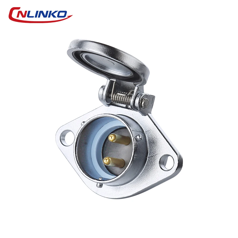 CNLINKO YA20 2Pin Waterproof Connector 20A 500V Solder Type Female Plug+ Panel Socket with Automatic Cap for Outdoor Electronics