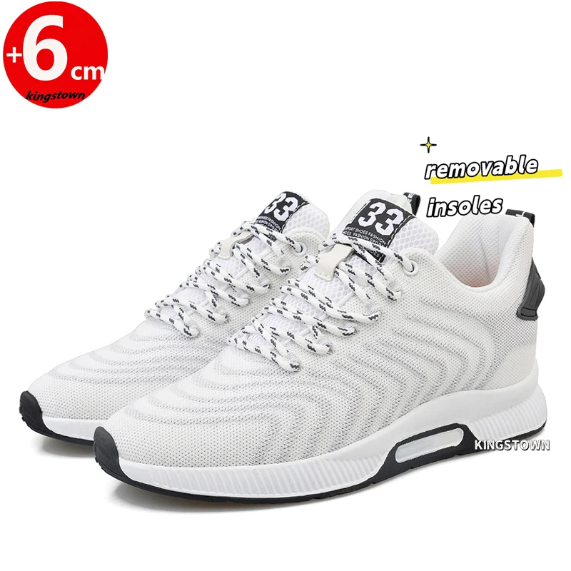 

Sneakers Men Elevator Shoes White Mesh Lift Height Increase Insole 6CM Plus Size 37-44