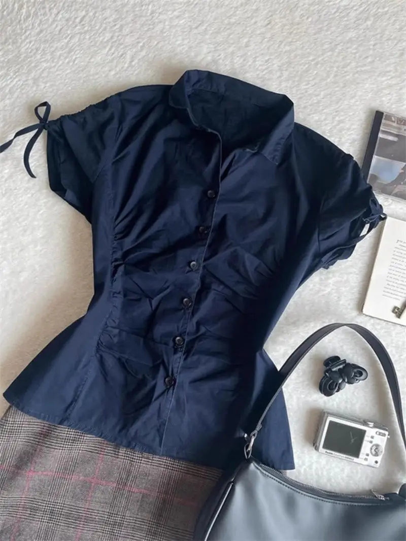 Camiseta vintage fina y2k roupas goth manga curta punk polo estética harajuku 2000s botão arco quente menina grunge emo camisetas verão