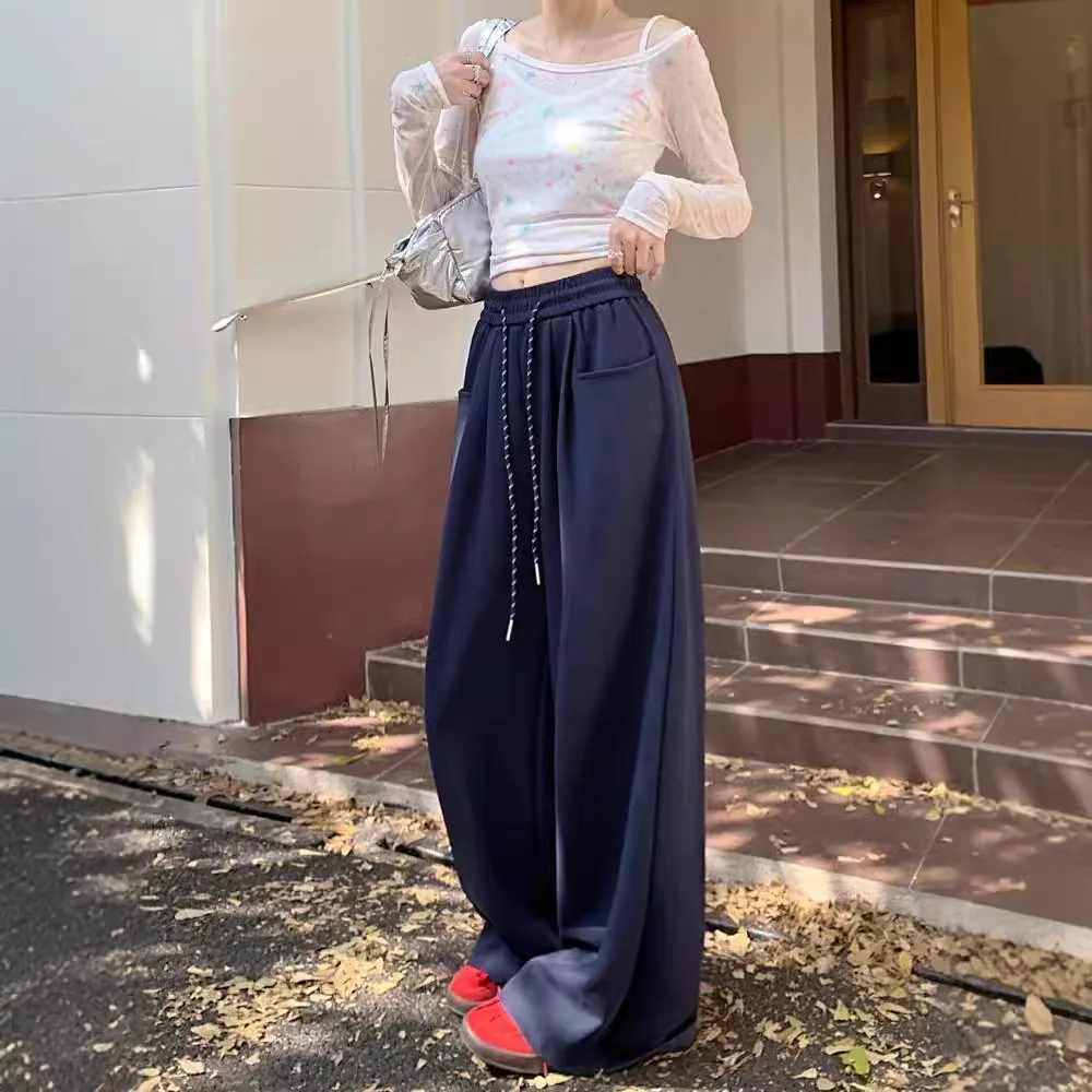 

Широкие брюки ленивого стиля для женщин осенью и зимой 2025 Новые висячие прямые брюки с высокой талией, повседневные брюки длиной до пола