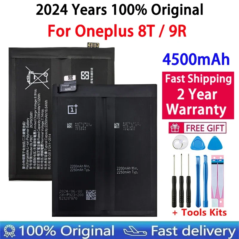 2024 Years Original New High Quality One plus BLP801 Phone Battery For Oneplus 8T / 9R 4500mAh Replacement Batteries Bateria