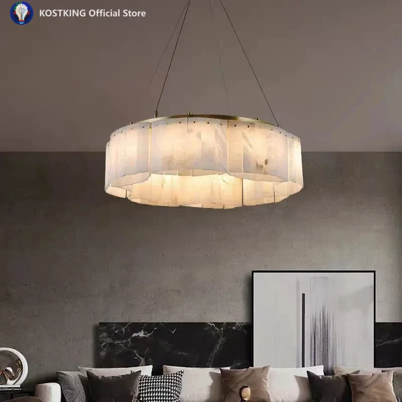 Modern Luxury Spanish Marble Chandelier  Nordic Designer Living Room Master Lighting Brass Snowflake Stone Lamp