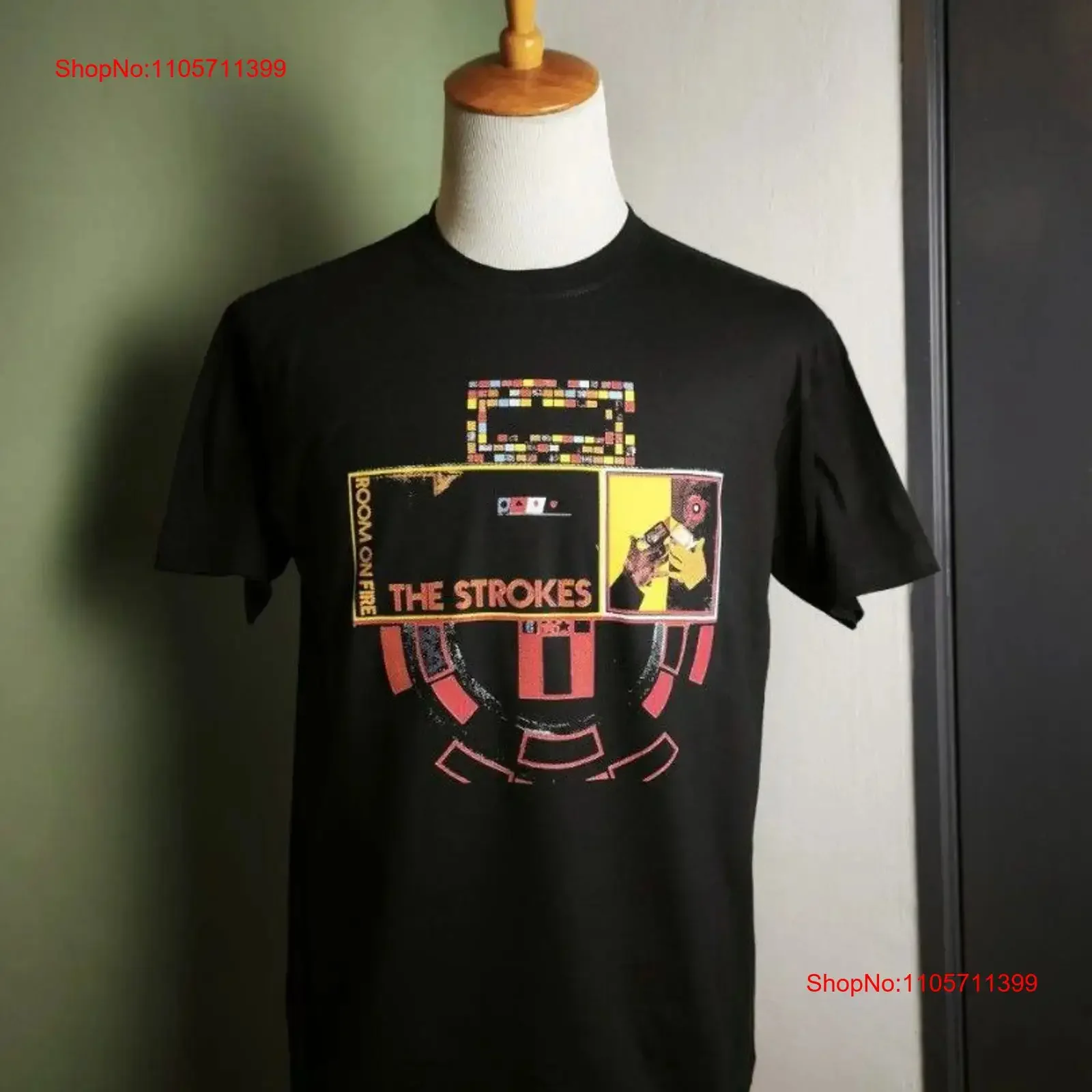 Remake The Strokes Band 90s Basic Black T shirt Retro tee NH26456 long or short sleeves vintage Washed graphic fashion