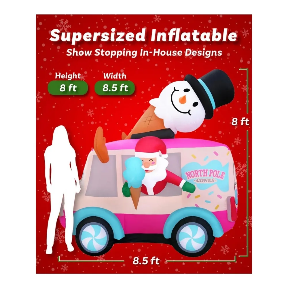 Christmas Inflatables Large  Tall Santa Ice Cream Truck - Inflatable Outdoor Christmas Decorations Blow Up X-mas D