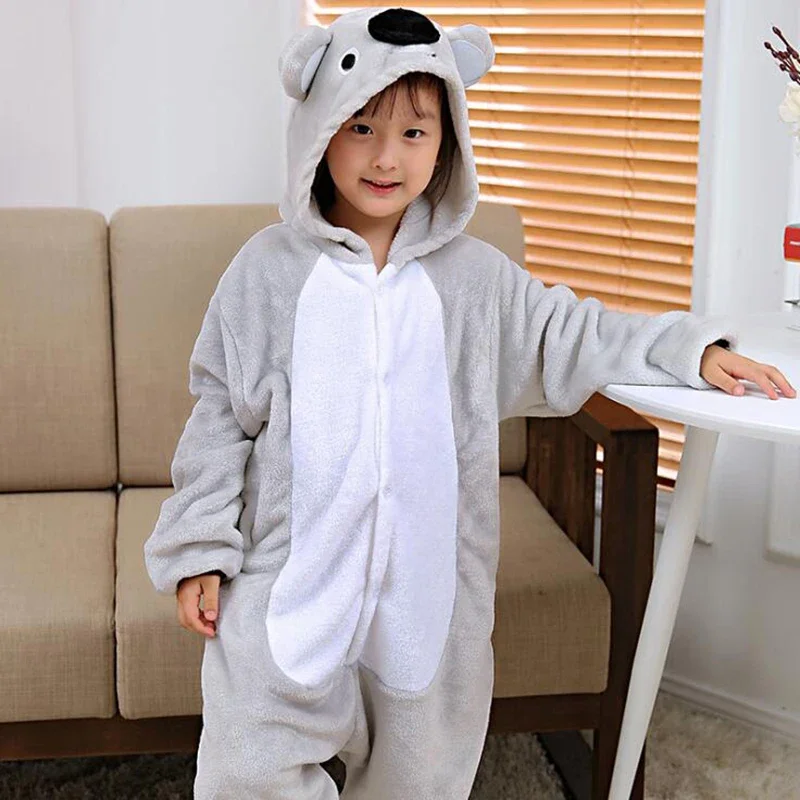 Grenouillère Kigurumi Koala gris pour enfants, combinaison Anime dessin animé, déguisement animal mignon, vêtements de nuit, pyjamas pour enfants, costume pour fille et garçon