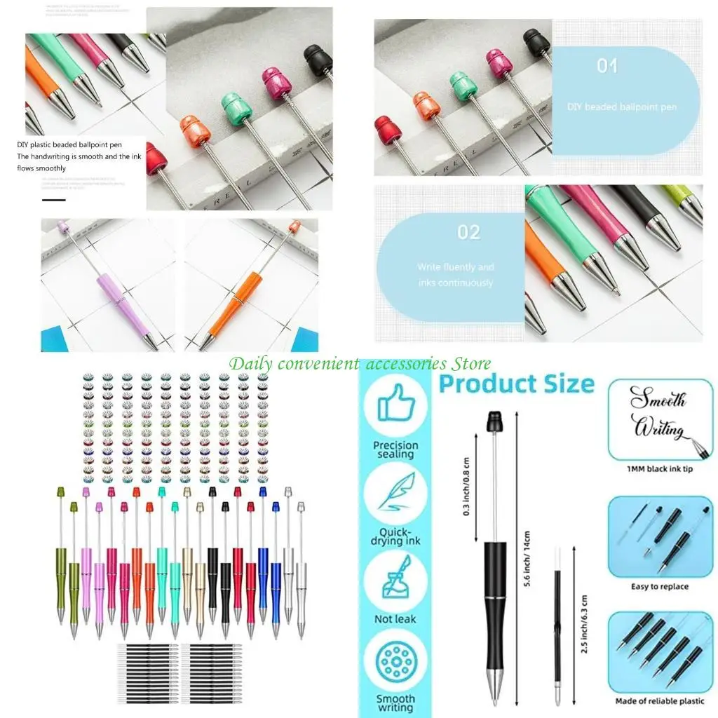 

97QB 260 шт. DIY термопереносные ручки с шариковой ручкой из бисера, бусинами со стразами и стержнями для ручек, набор заготовок