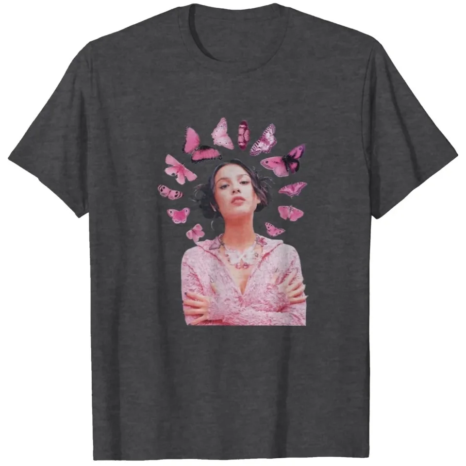 Camiseta con cuello redondo y estrella pop Creative - Gráfico inspirado con Olivia Rodrigo Butterfly Art para entusiastas de la música