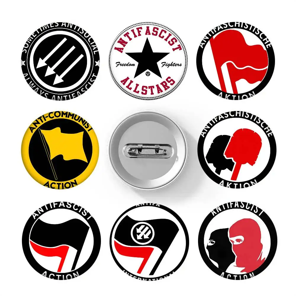 1 Stück Antifa Anti-Faschistische Abzeichen im Cartoon-Stil, Broschen für Rucksackdekoration, runde Emaille-Pins für Accessoires