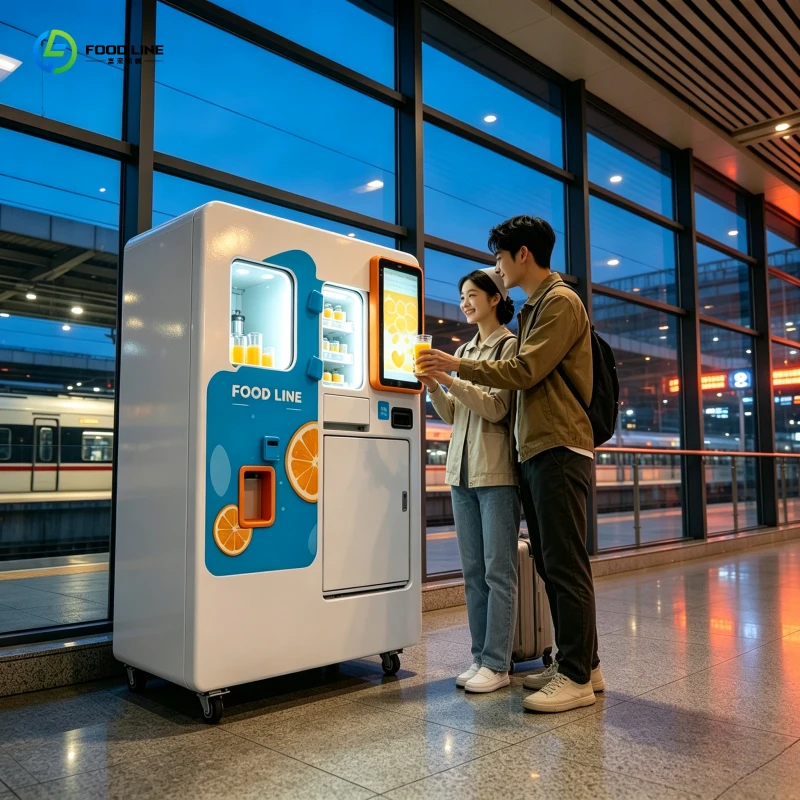 Автомат по продаже свежевыжатого апельсинового сока с ЖК-экраном и вращающимися рекламными объявлениями, для выставочных центров