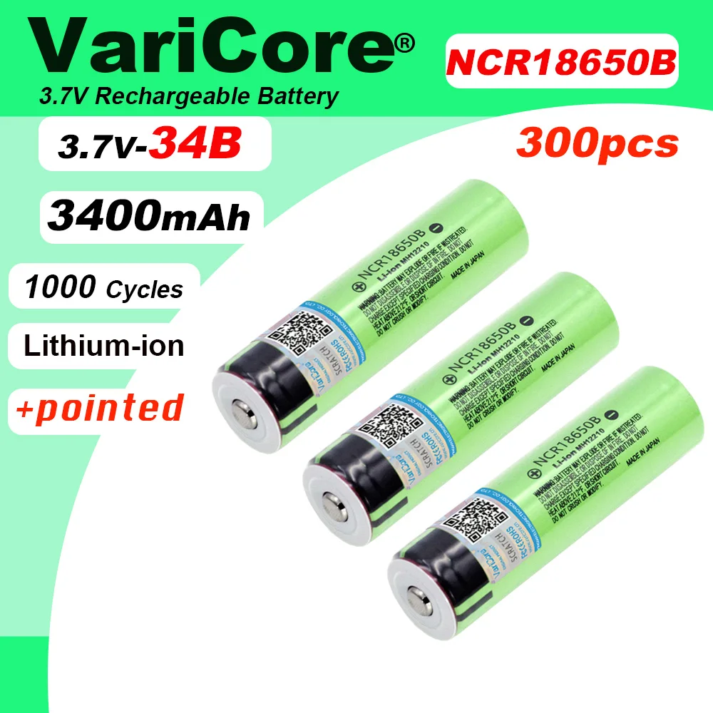 

300 шт. NCR18650B 3,7 В 3400 мАч 18650 литиевая аккумуляторная батарея с заостренными батареями (без печатной платы), США/ЕС, БЕСПЛАТНО