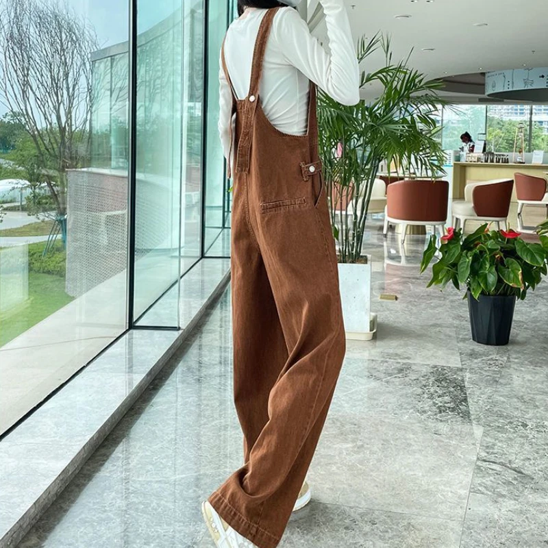 Cargo Denim Jumpsuits Women Vintage Fashion High Waist Chic Streetwear Tender Personality Straight Trousers Hip Hop All-match