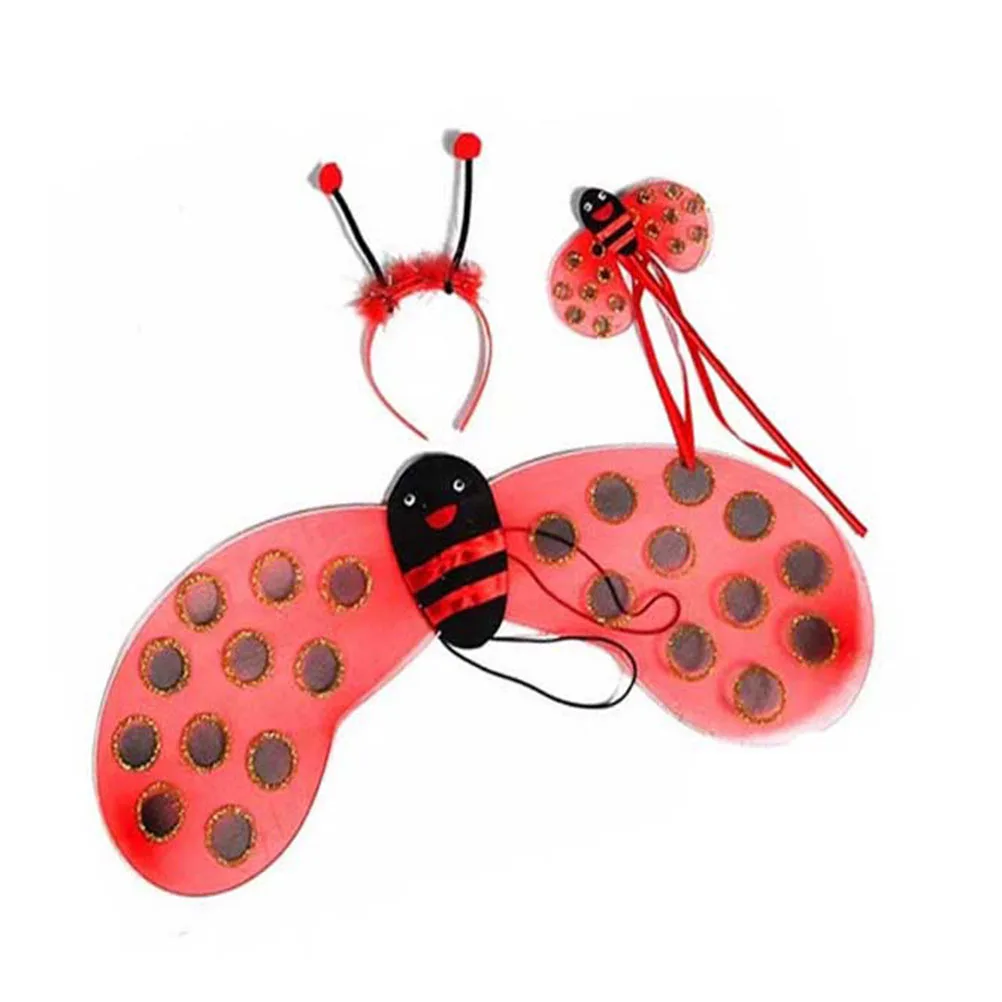 3Pcs Ladybug Headband Wings Hand Stick Set Durable Stretchy One Size Fits Most Kids Party Supplies Cosplay Props