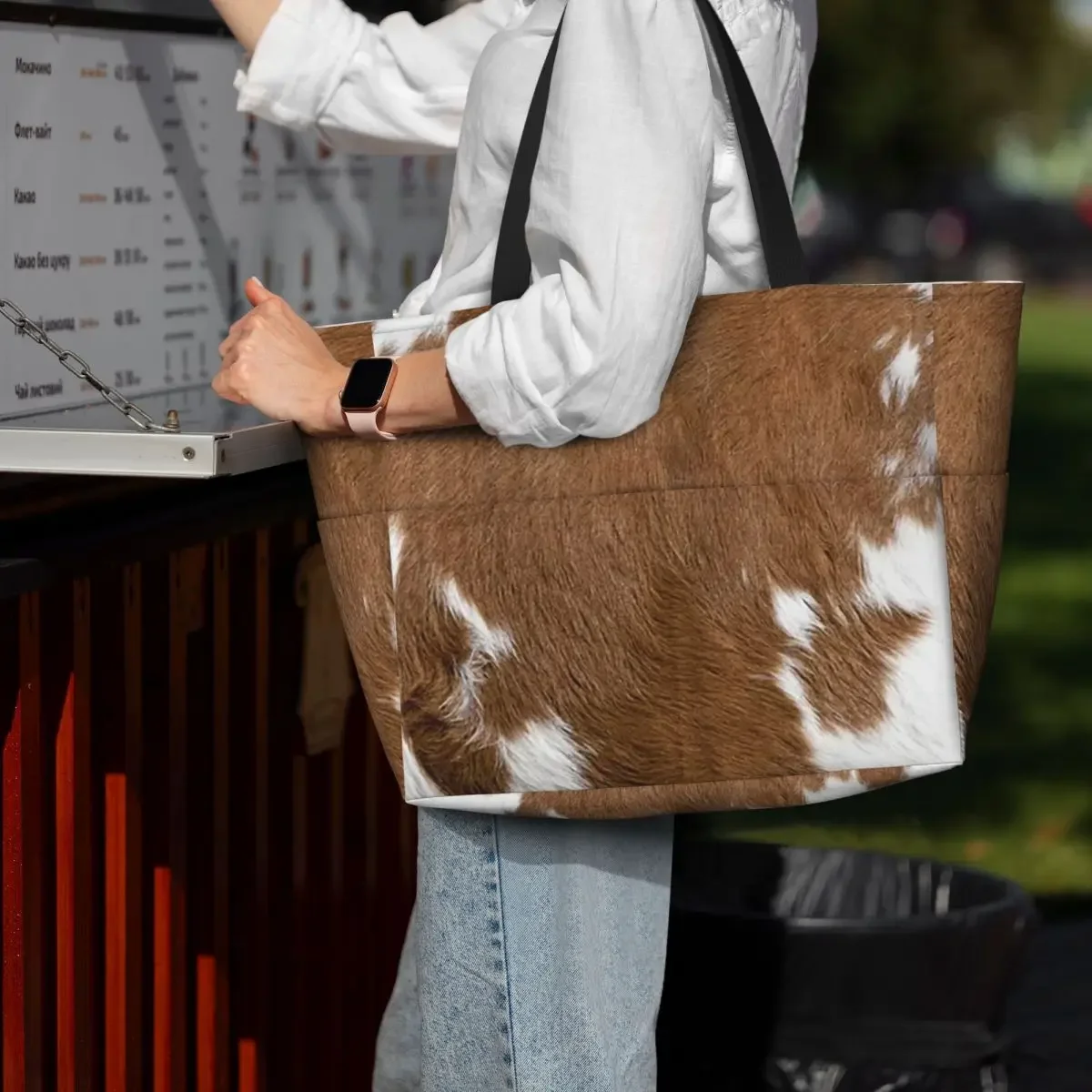 Stylish Cow Fur Cowhide Texture Cow Skin Print Pattern 11 Beach Tote Bag Yoga Duffle Large Tote Bag Women Travel Bag Fitness bag