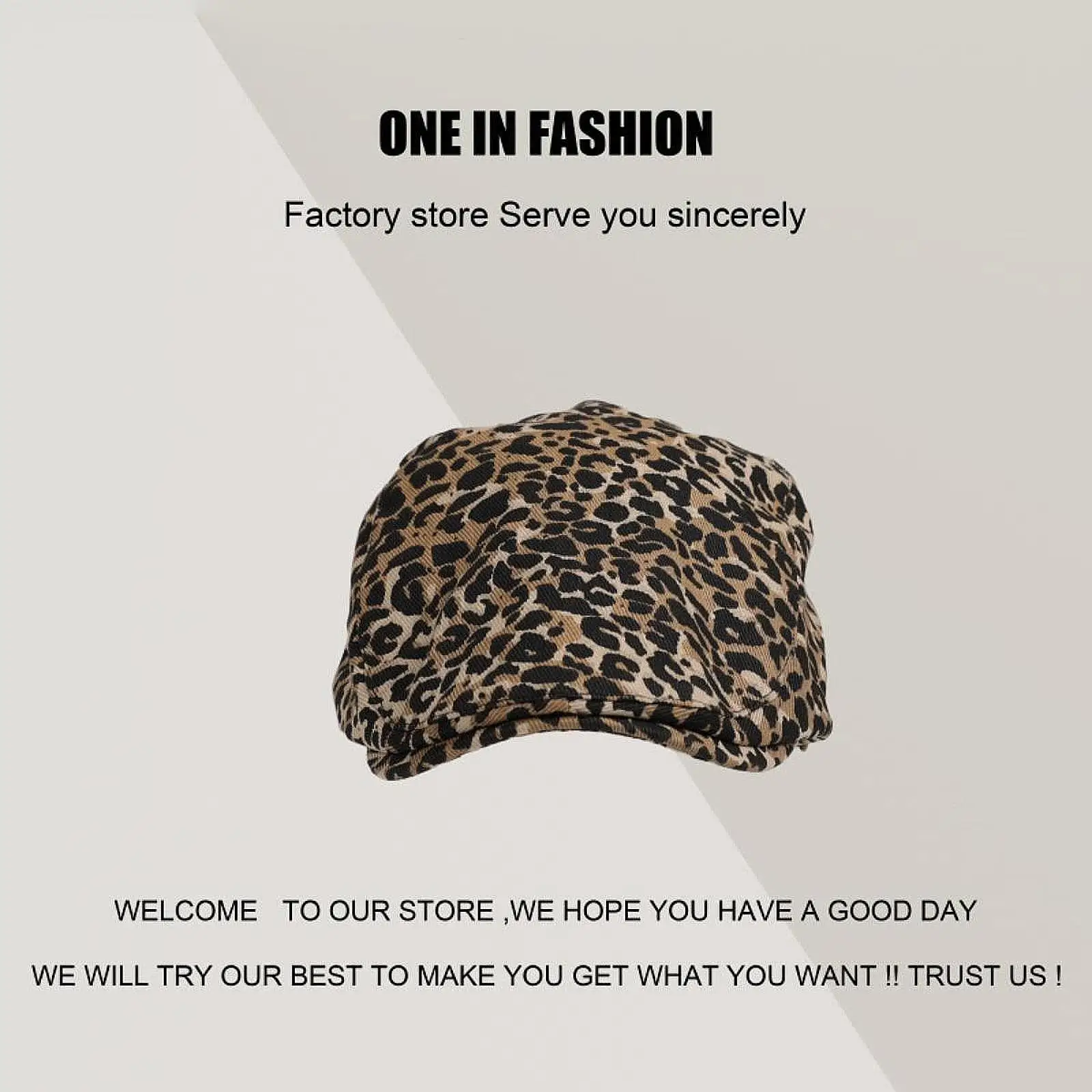 

Women Beret Hat Fashionable Lightweight Vintage Design Adjustable Causal Leopard