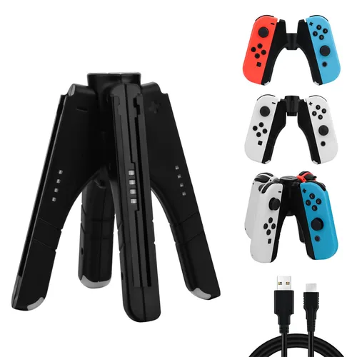 Agarre de cargador Joycon 4 en 1 para Nintendo Switch/Switch, controlador OLED, cargador, indicador LED, estación de carga, mango de agarre