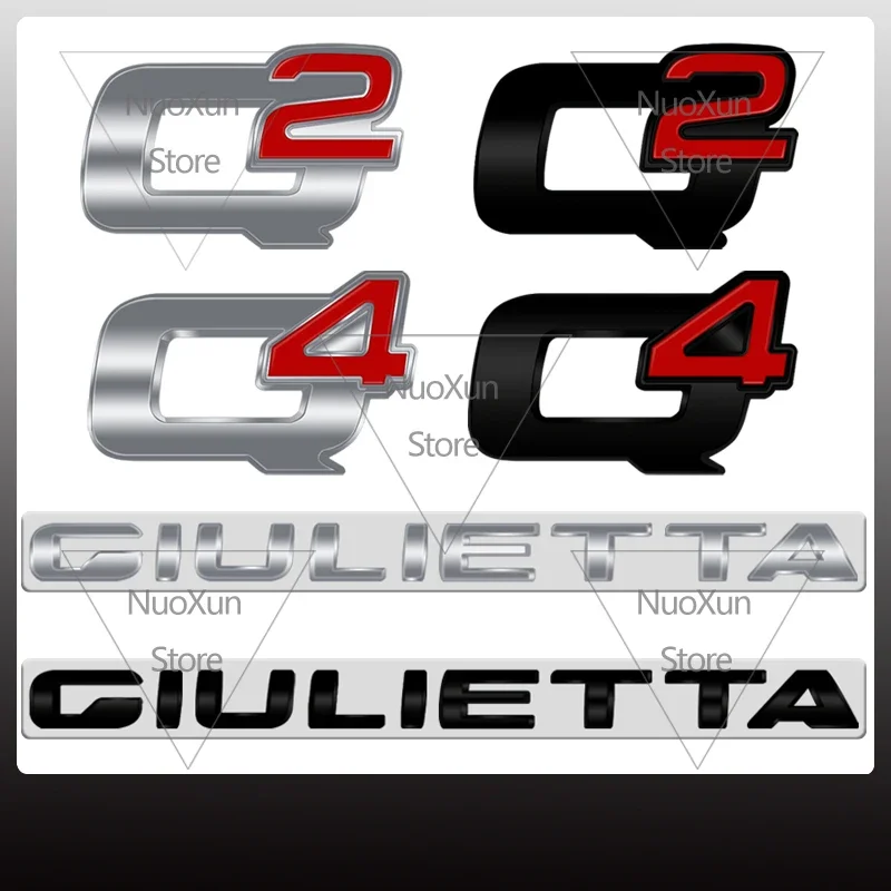 1x Q2 Q4 GIULIETTA Car Lettering Badge Sticker For Giulietta Mito Stelvio 159 156 Logo Metal Trunk Emblem Accessories