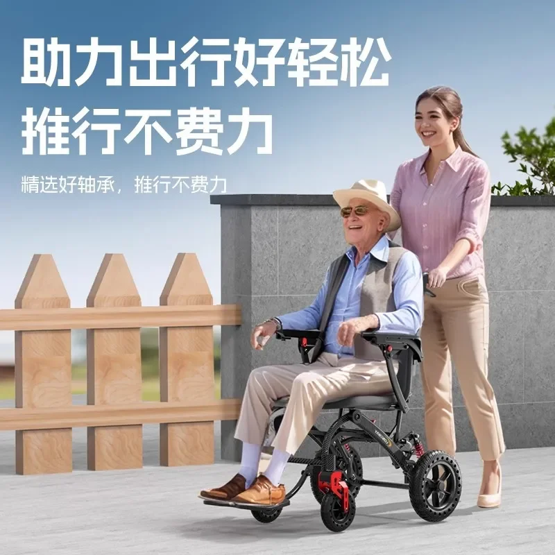 Folding Lightweight Hand Wheelchair for Elderly Ultra Portable Travel Scooter Trolley Small Size